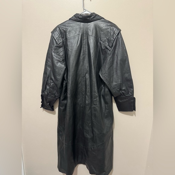 Women's Black Leather Coat - Picture 2 of 5